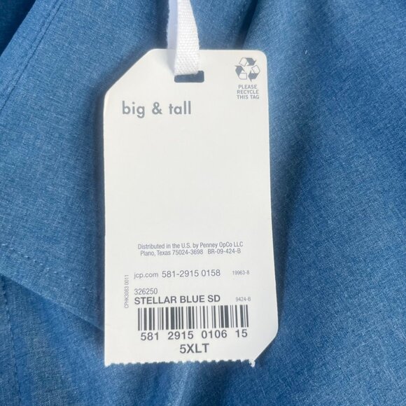 Stylus Button Front Shirt Mens 5XLT Big & Tall Stellar Blue New Short Sleeves - Picture 8 of 9